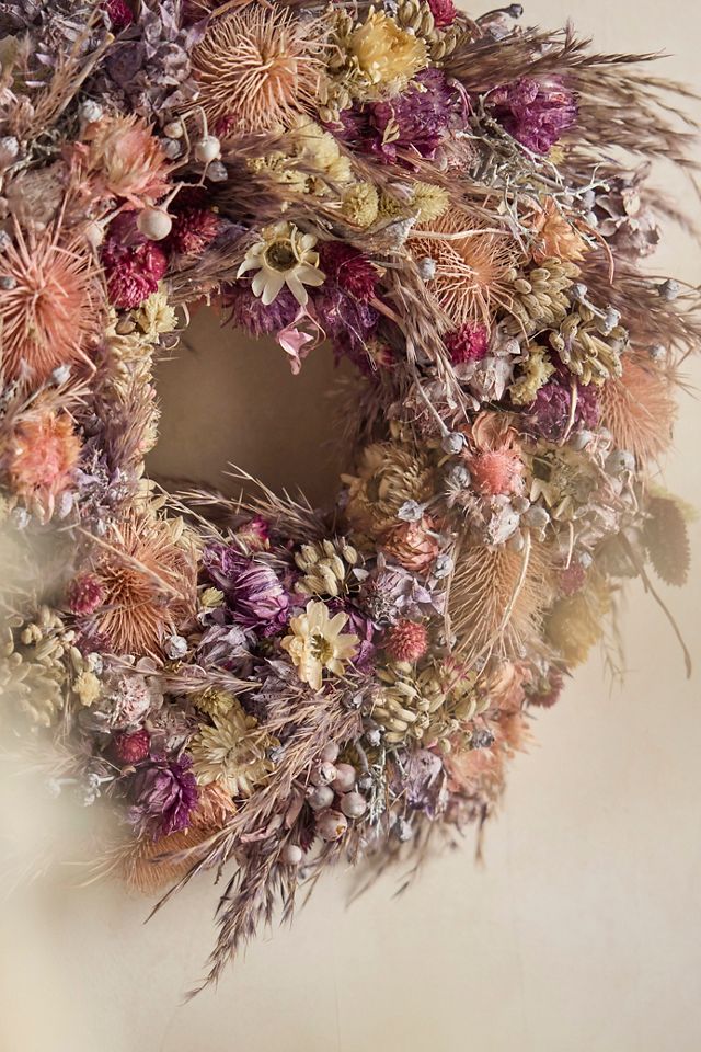 Dried Fuchsia Florals Wreath #1