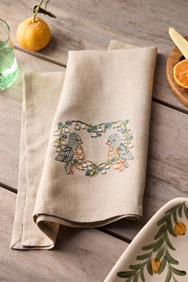 Terrain Coral & Tusk Lovebirds Dish Towel In Multicolor