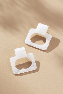 By Anthropologie Square Stone Drop Earrings In White