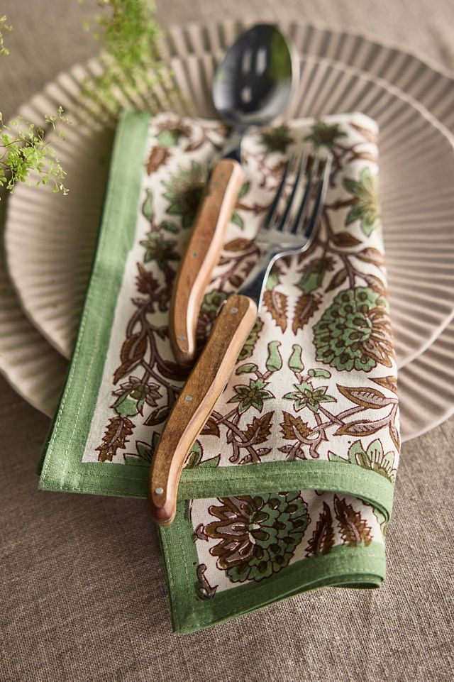 Sage Floral Cotton Napkins, Set of 4