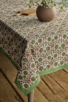 Sage Floral Cotton Tablecloth