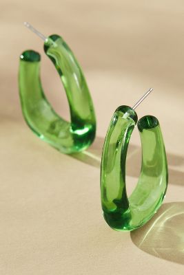 By Anthropologie Translucent Stone Square Hoop Earrings In Green