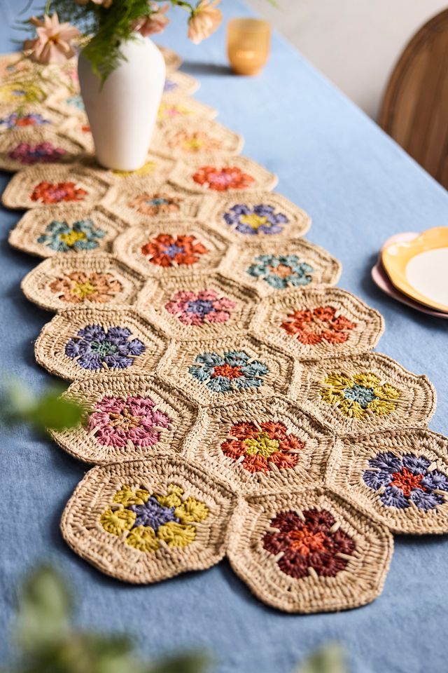 Floral Patchwork Raffia Runner #2