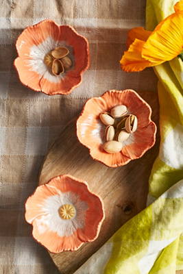 Petals Stoneware Pinch Bowls, Set of 3 (Color: ORANGE)