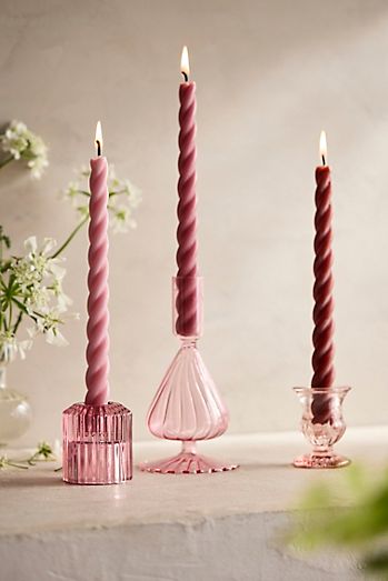 Twisty Taper Candles, Set of 3 Pinks	
