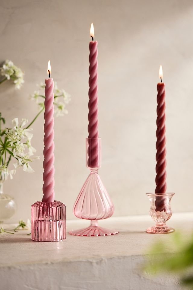 Twisty Taper Candles, Set of 3 Pinks