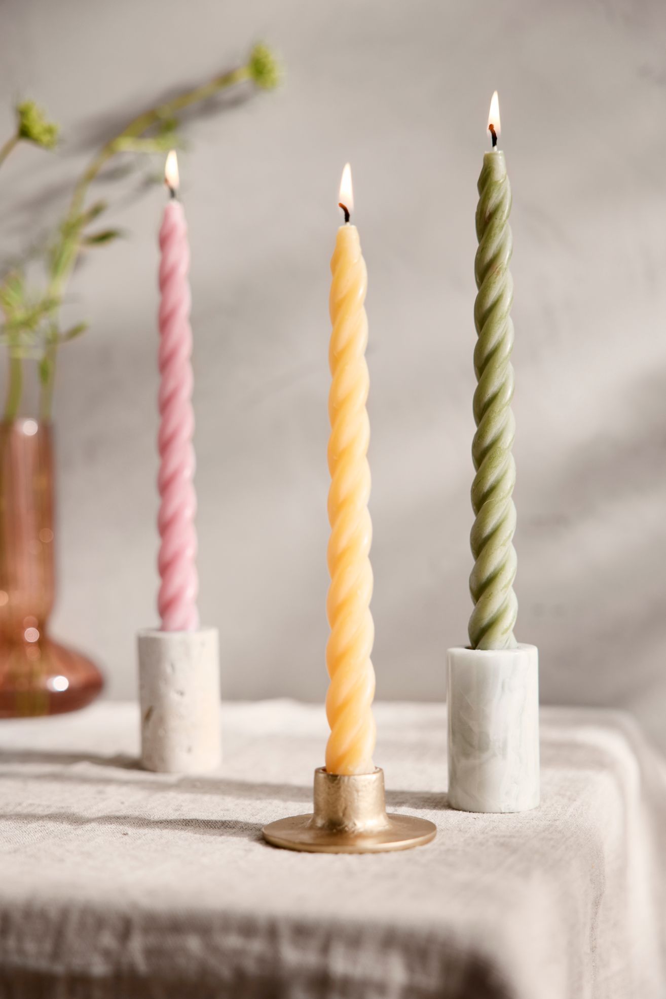 Twisty Taper Candles, Set of 3 Spring Mix - Orange Pattern, One Size