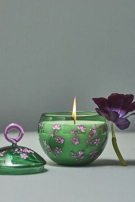 Anthropologie Farrah Floral Neroli Grove Glass Candle In Green