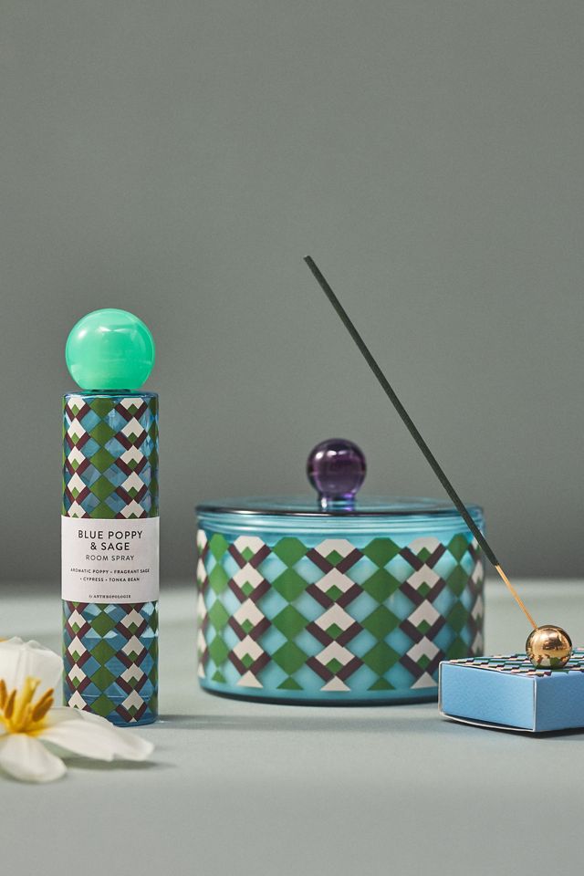 Farrah Floral Blue Poppy & Sage Glass Candle #1