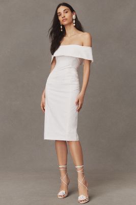 Bhldn Ingrid Off-the-shoulder Midi Dress In White