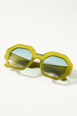 Shop By Anthropologie Oversized Geo Sunglasses In Green