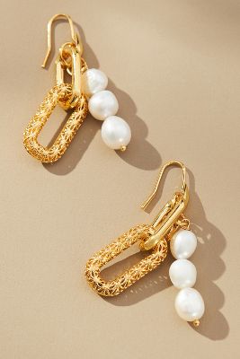 Maison Irem Chain Pearl Earrings In Gold