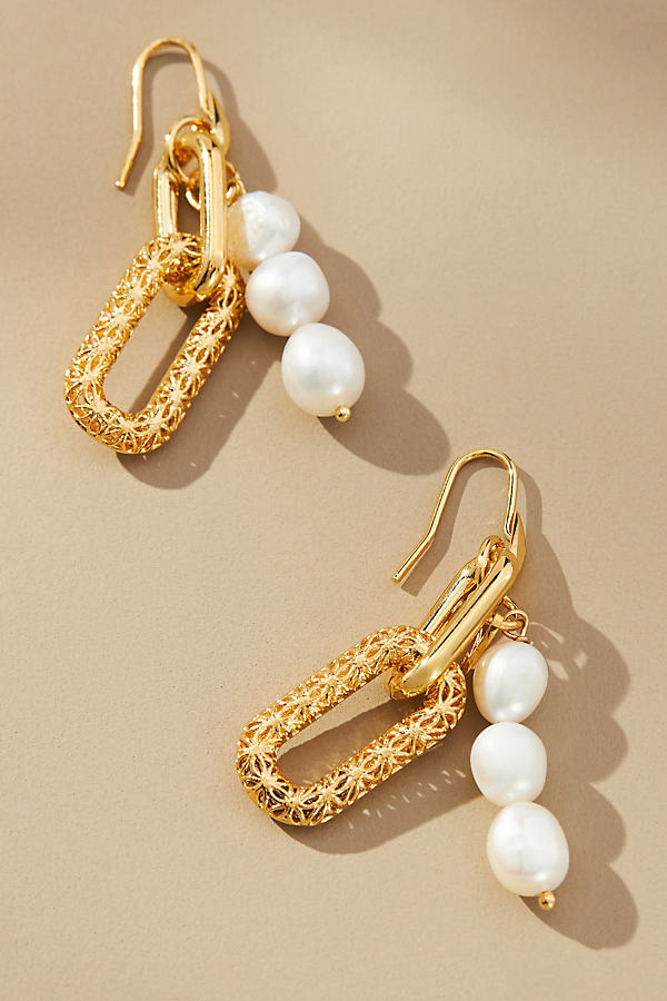 Maison Irem Chain Pearl Earrings In Gold