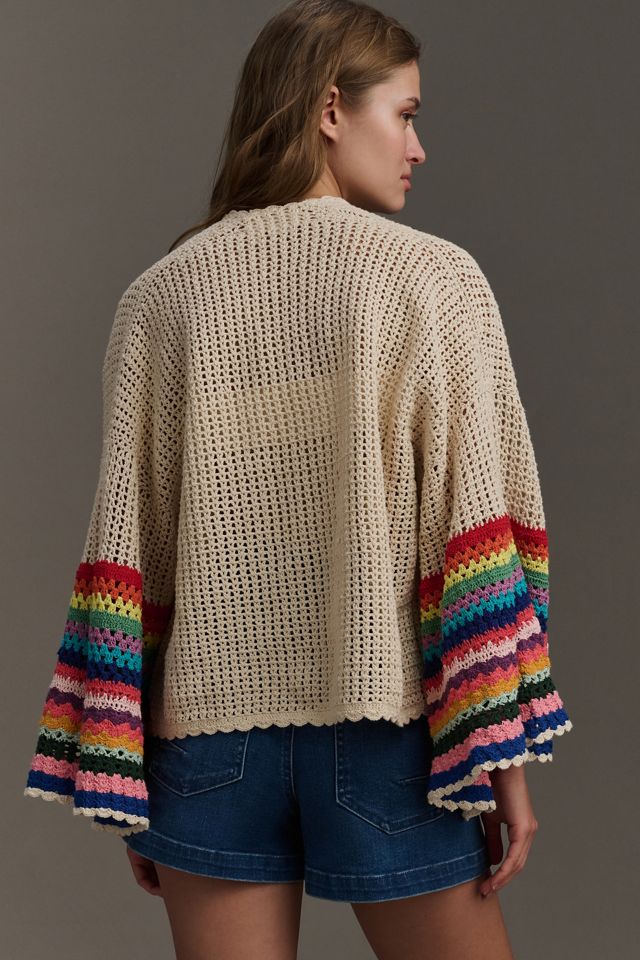 By Anthropologie Flared Crochet Cardigan Sweater #1