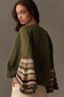 By Anthropologie Flared Crochet Cardigan Sweater