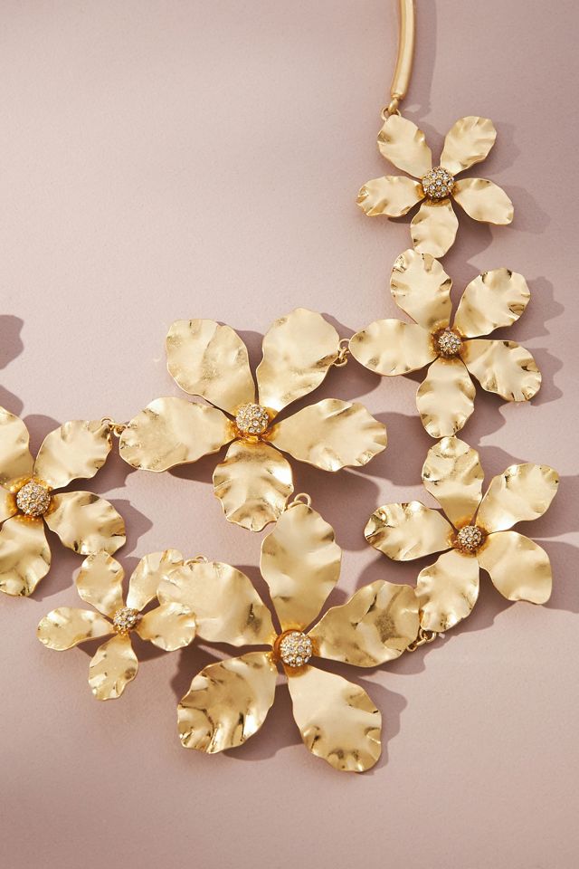 Anthropologie White Flower Statement Gold Necklace Lele Sadoughi Lily Collar Necklace | Anthropologie main image 4
