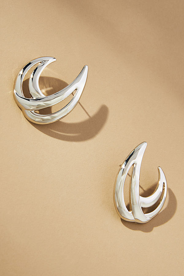 By Anthropologie Cutout C-shaped Earrings In Silver
