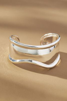 By Anthropologie Wide Grooved Cuff Bracelet In Silver
