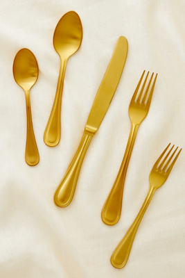 Anthropologie Perla Gold Flatware 5-piece Place Setting In Metallic