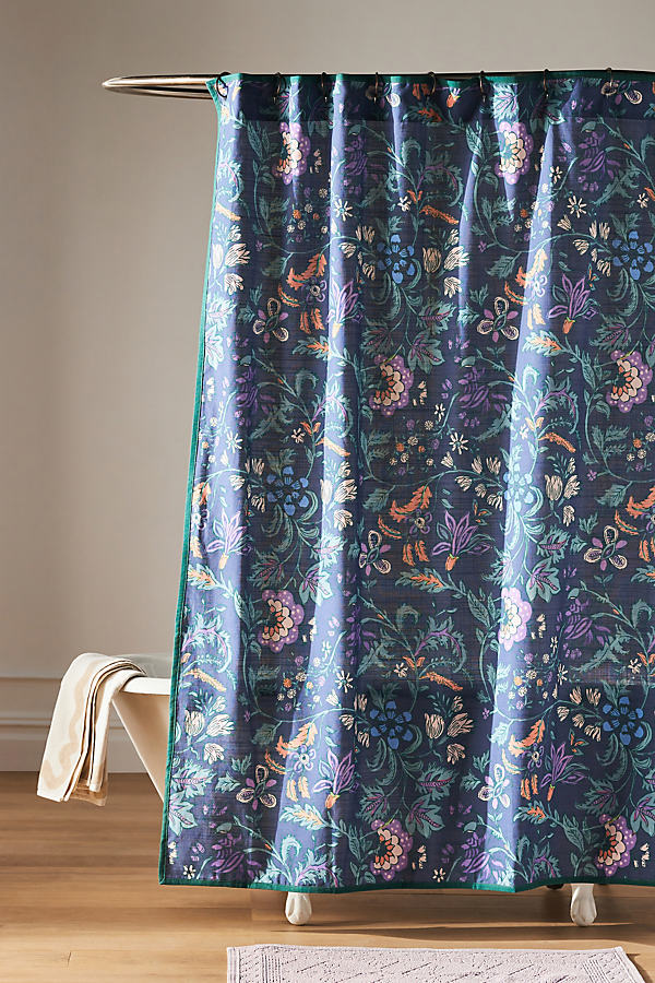 Shop Anthropologie Iluka Organic Cotton Shower Curtain In Blue