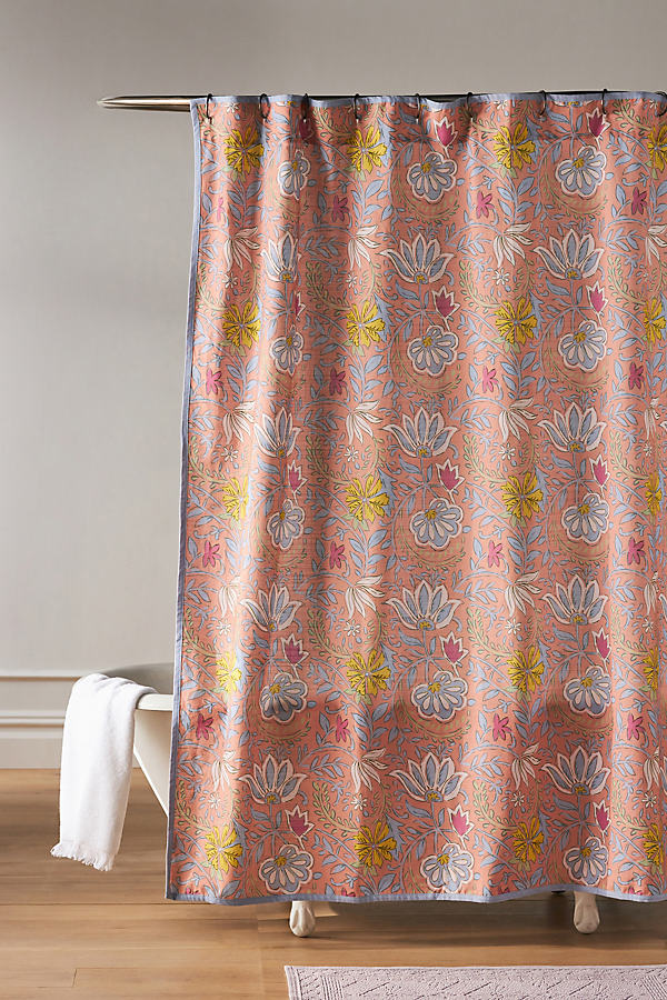 Shop Anthropologie Iluka Organic Cotton Shower Curtain In Pink