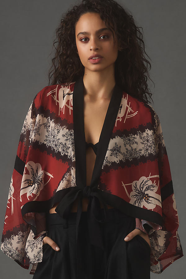 By Anthropologie Silky Printed Short Duster Jacket In Multicolor