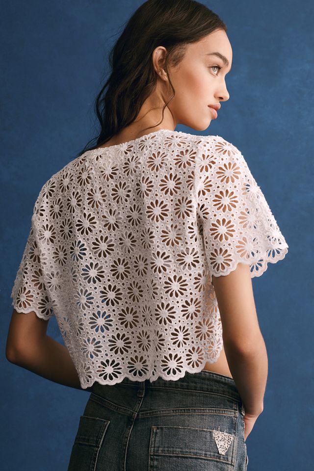 Maeve Short-Sleeve Eyelet Tie-Front Top #2