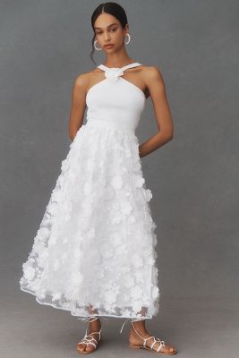 Shop Bhldn Jones 3d Floral A-line Maxi Skirt In White