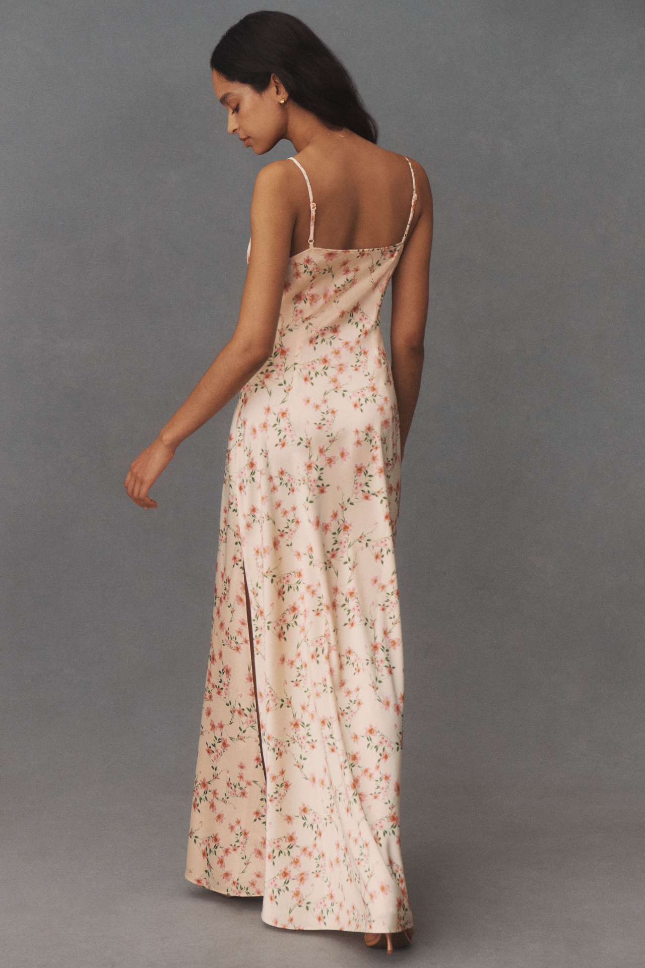 BHLDN Alexia Cowl-Neck Side-Slit Printed Satin Gown