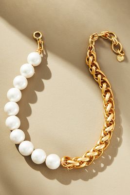 Shop By Anthropologie Half-pearl Chain Necklace In White
