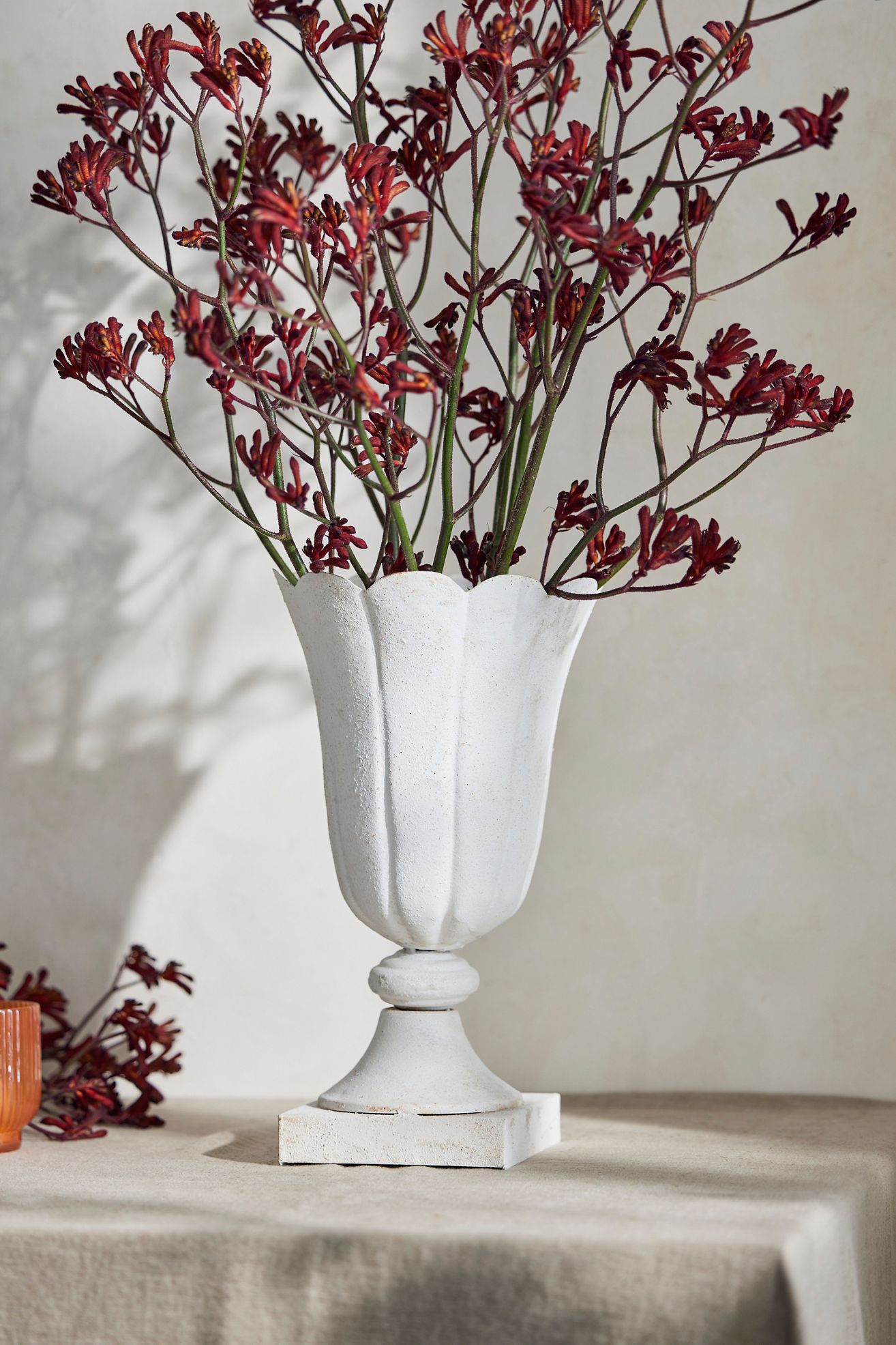 Antiqued Metal Urn Vase - White, One Size