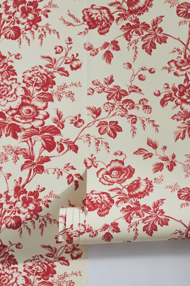 Anemone Toile French Red Toile Wallpaper #2