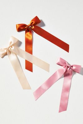 By Anthropologie Large Classic Hair Bows, Set Of 3 In Pink