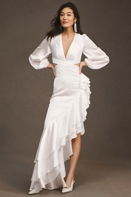Mac Duggal Asymmetrical Cutout Ruffled Gown