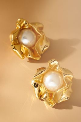 Sterling King Gold-tone Titania Pearl Stud Earrings