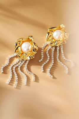 Sterling King Titania Pearl Fringe Earrings In Gold