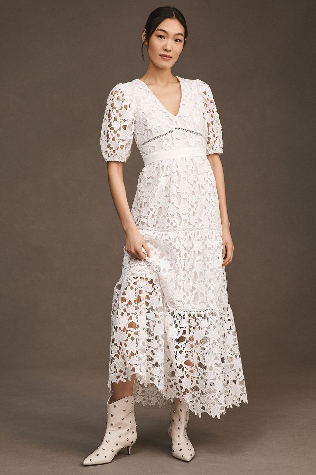 Lace Cupped Fitted Maxi Dress in Soy Roses