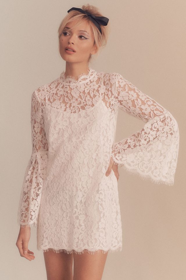 Endless Rose Mock-Neck Bell-Sleeve Lace Mini Dress
