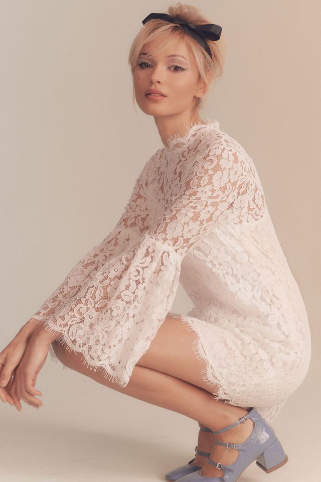 Endless Rose Mock-Neck Bell-Sleeve Lace Mini Dress