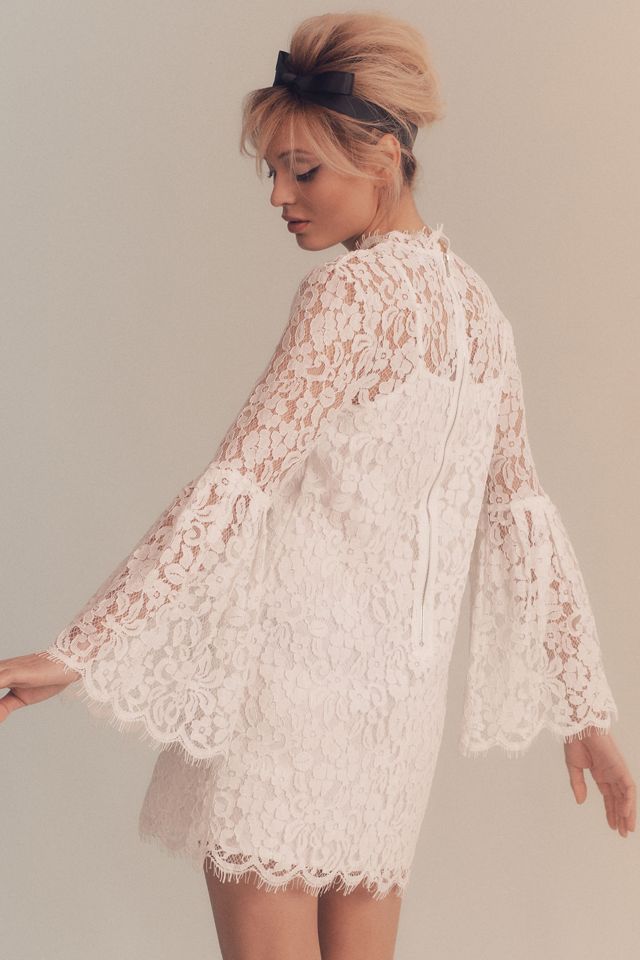 Endless Rose Mock-Neck Bell-Sleeve Lace Mini Dress