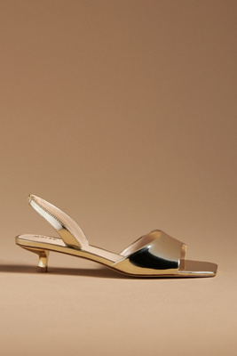 Maeve Square-toe Slingback Kitten Heels In Gold