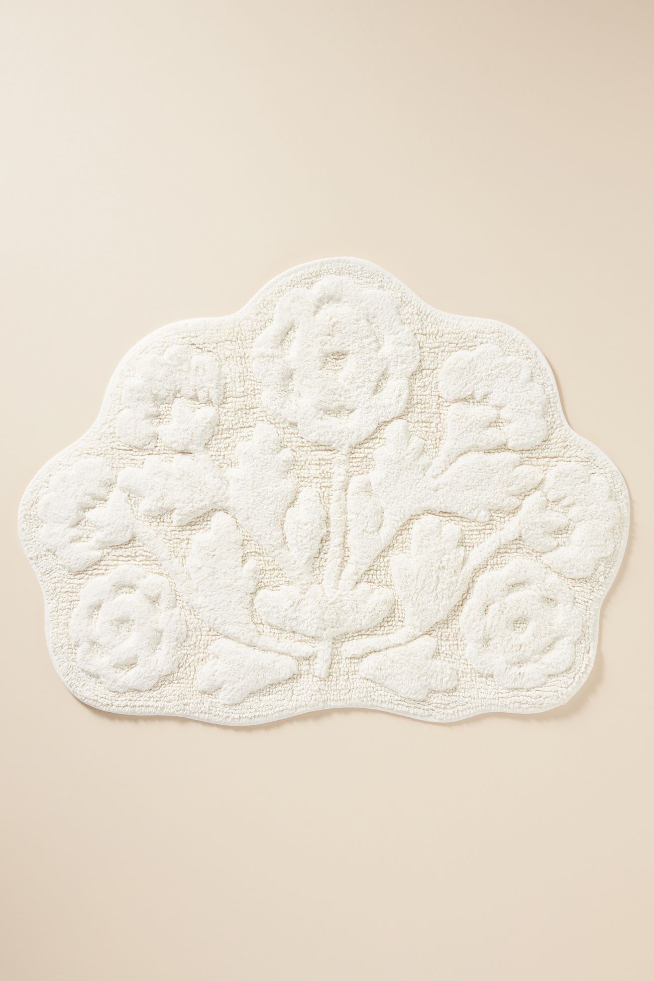Eudora Floral Cotton Bath Mat - Ivory, Standard, ONE SIZE