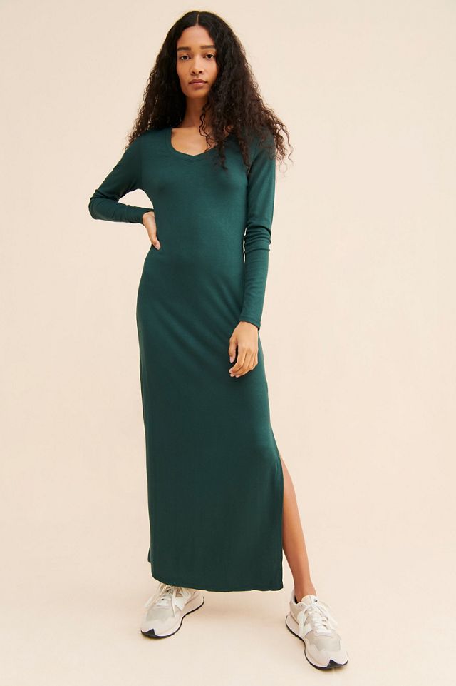 Bordeaux Slim V-Neck Maxi Dress #3