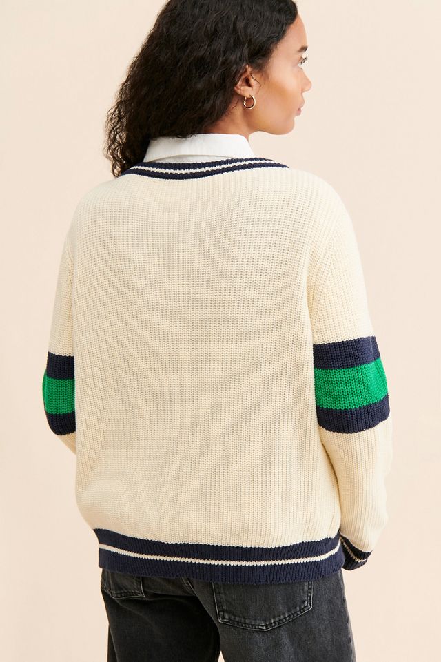 ANTHROPOLOGIE CLOVER good + SCOUT Knit Varsity Stripe Sweater