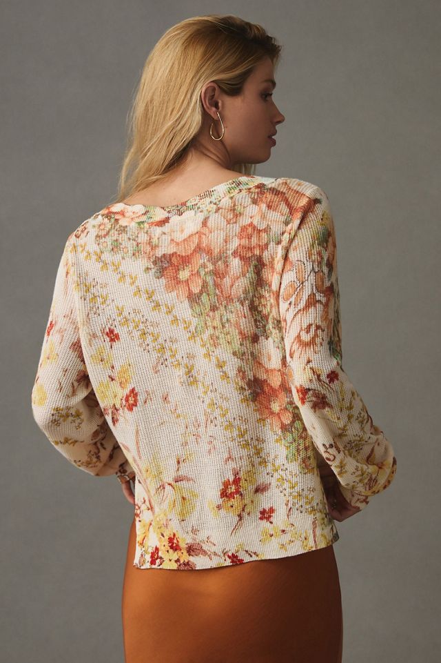 V-Neck Floral Knit Sweater #1