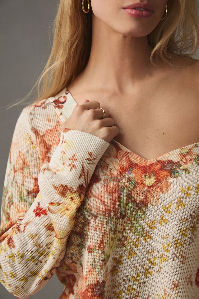 V-Neck Floral Knit Sweater #2