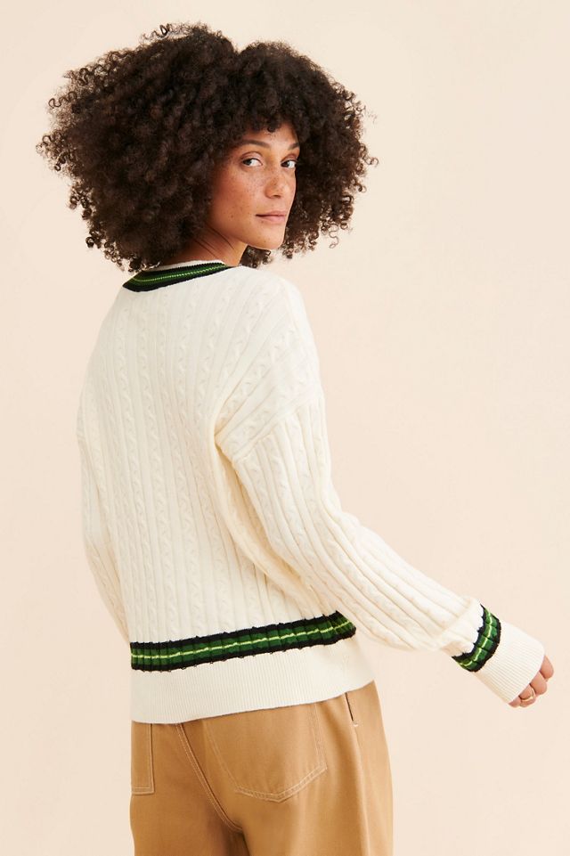 FRENCHMAUVE Cable Knit V-Neck Pullover #1