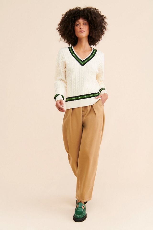 FRENCHMAUVE Cable Knit V-Neck Pullover #3