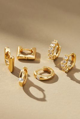 By Anthropologie Crystal Huggie Earrings, Set Of 3 In Gold