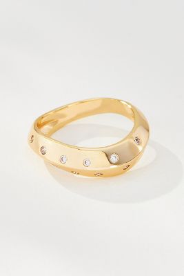 By Anthropologie Wavy Crystal Stacking Ring In Gold